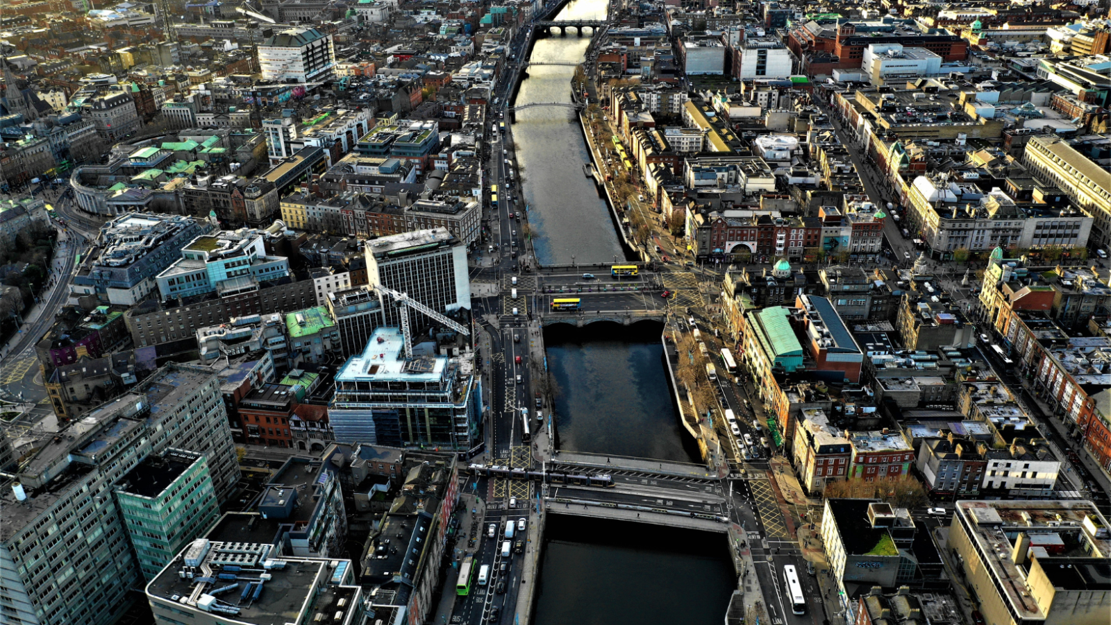 Aerial photo of the Liffey in Dublin City Centre