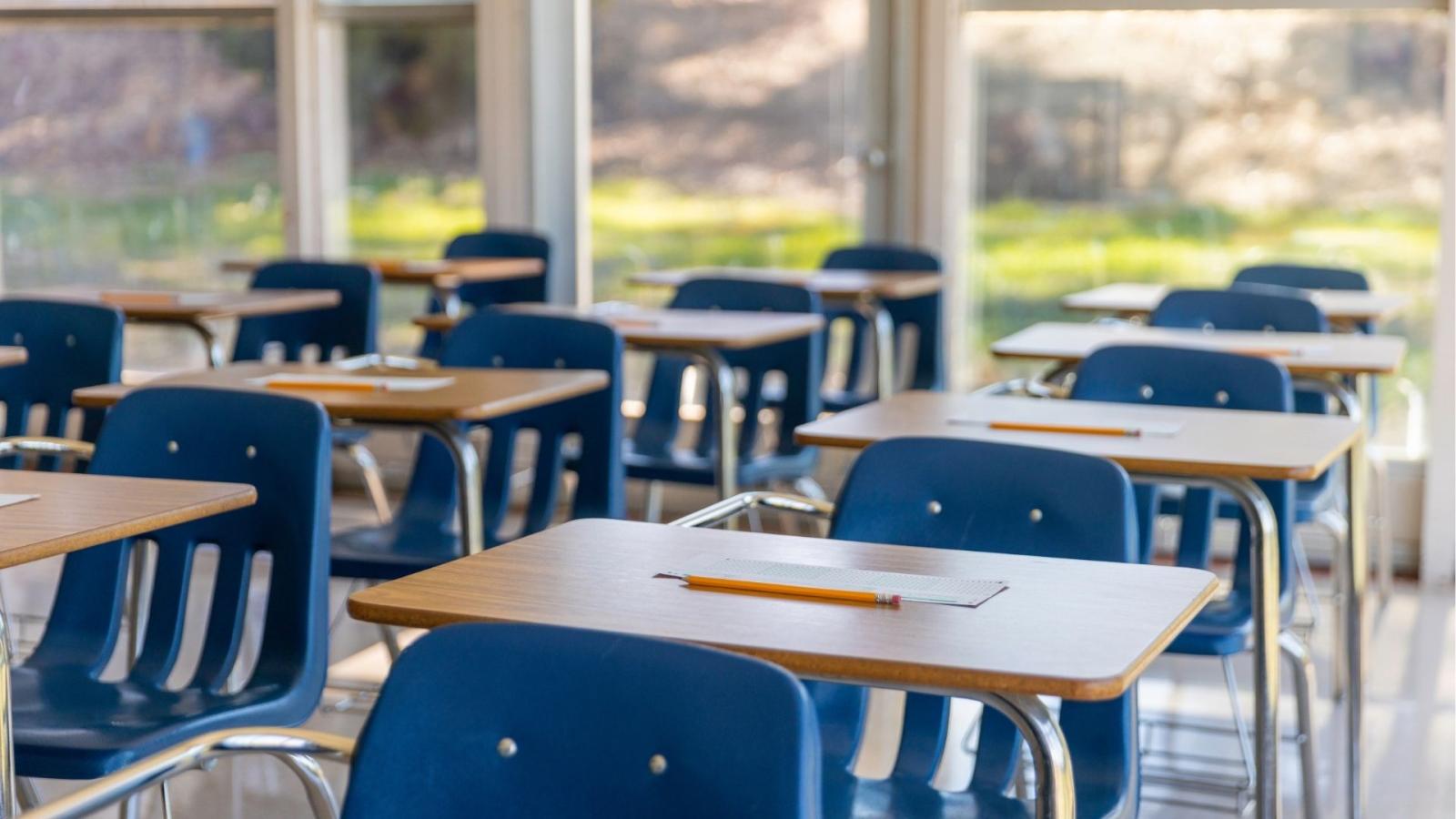 Rows of chairs in a classroom